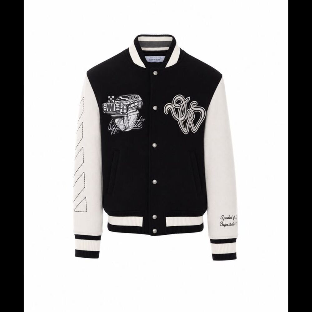 Off White Men Cat Off Wool Regular Varsity Jacket